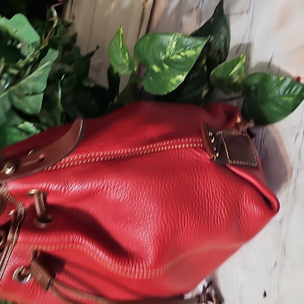 Dooney & Bourke Red Pebble Leather Drawstring  Bag EUC - Picture 4 of 15